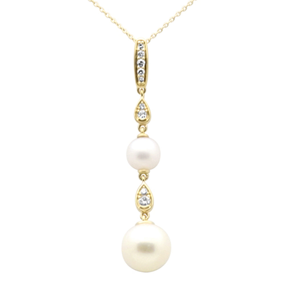 DIAMOND CLOSEOUT! .16ct G SI 14K Yellow Gold Diamond Pearls Pendant Necklace 18" Long Chain