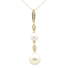 DIAMOND CLOSEOUT! .16ct G SI 14K Yellow Gold Diamond Pearls Pendant Necklace 18" Long Chain
