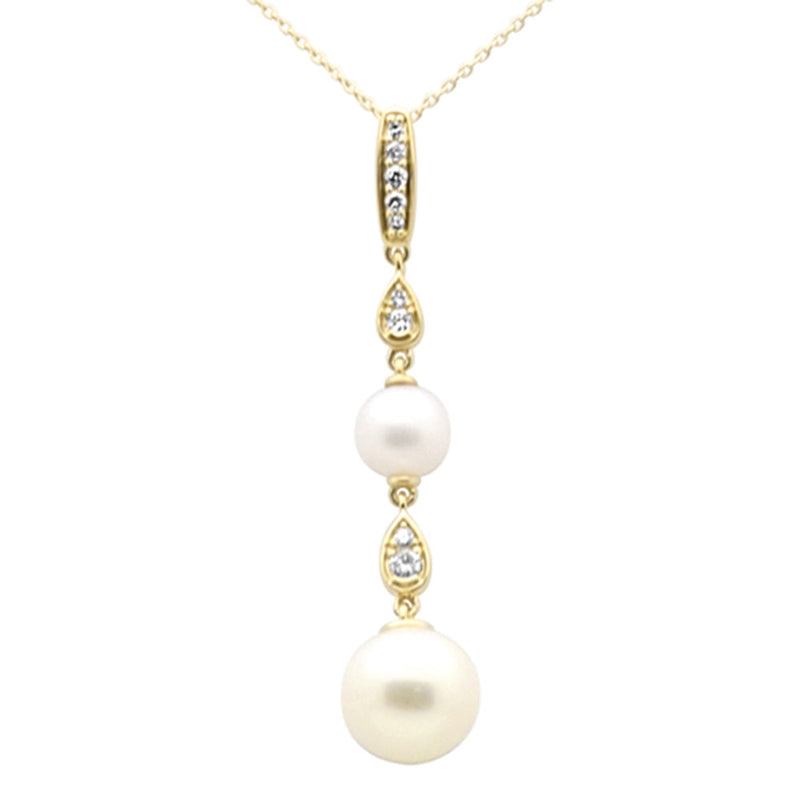 DIAMOND CLOSEOUT! .16ct G SI 14K Yellow Gold Diamond Pearls Pendant Necklace 18" Long Chain