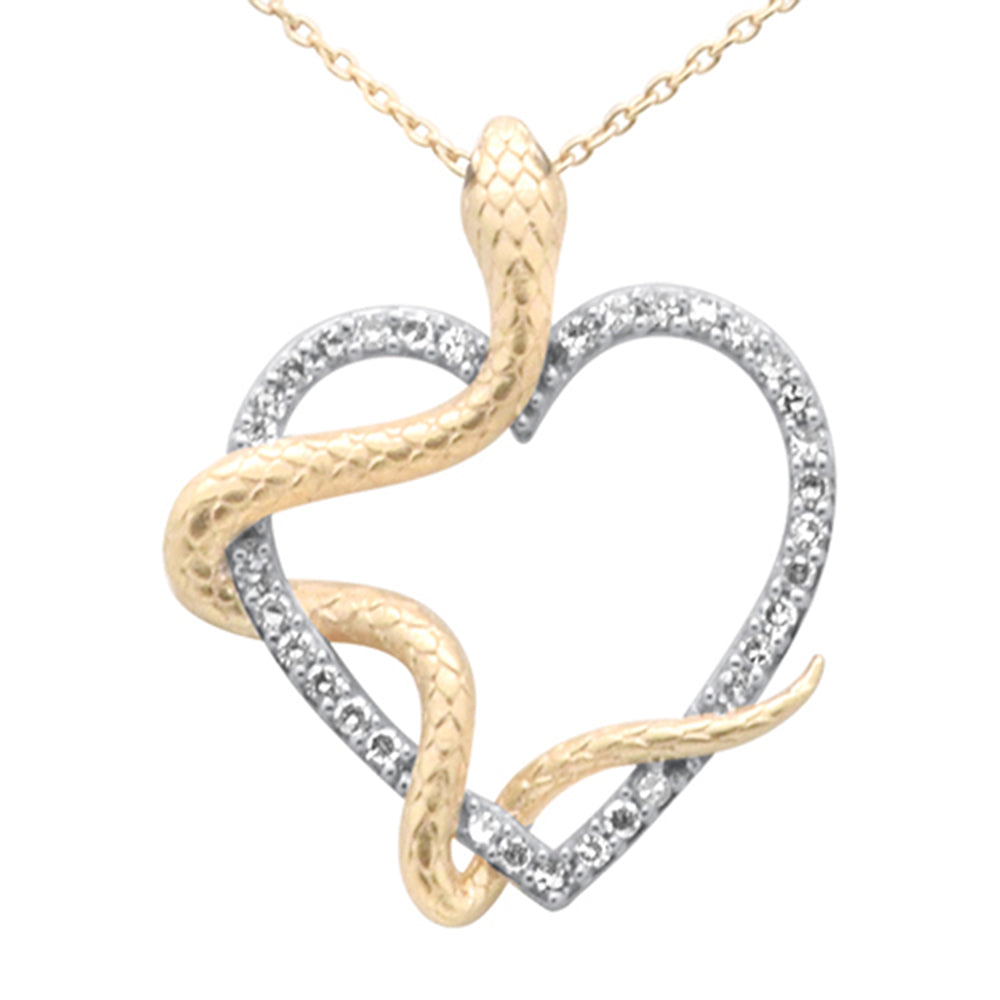 SPECIAL!.25ct G SI 14K Yellow Gold Diamond Heart & Snake Pendant Necklace 18" Long Chain