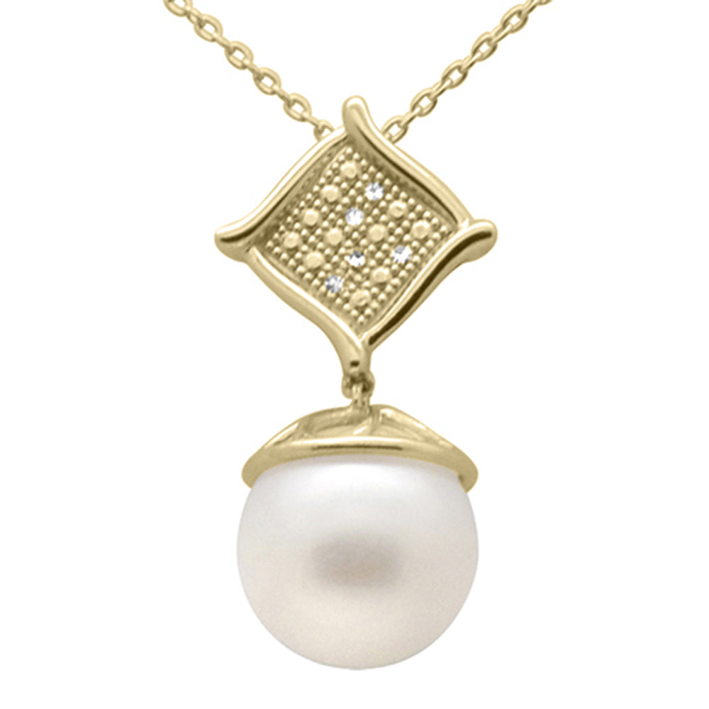 SPECIAL! .03ct G SI 14K Yellow Gold Diamond Pearl Pendant Necklace 18" Long Chain
