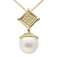 SPECIAL! .03ct G SI 14K Yellow Gold Diamond Pearl Pendant Necklace 18" Long Chain