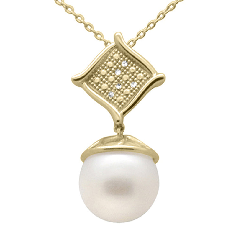 SPECIAL! .03ct G SI 14K Yellow Gold Diamond Pearl Pendant Necklace 18" Long Chain