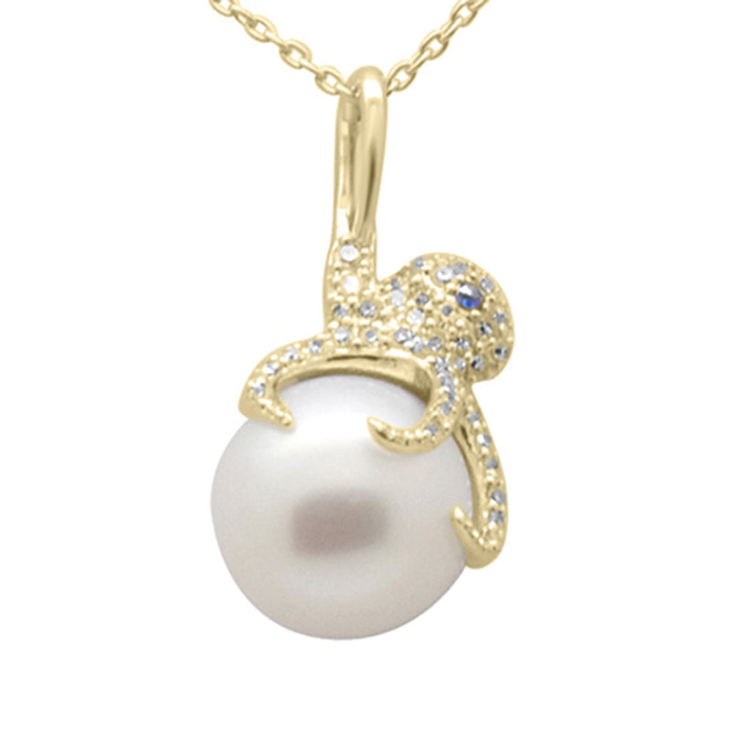 SPECIAL!.20ct G SI 14K Yellow Gold Diamond Pearl Pendant Necklace 18" Long Chain
