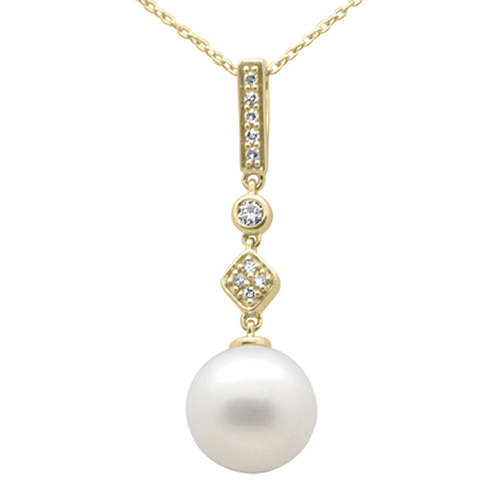 SPECIAL! .10ct G SI 14K Yellow Gold Diamond Pearl Pendant Necklace 18" Long Chain