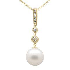 SPECIAL! .10ct G SI 14K Yellow Gold Diamond Pearl Pendant Necklace 18" Long Chain