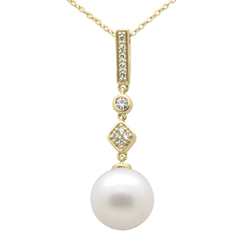 SPECIAL! .10ct G SI 14K Yellow Gold Diamond Pearl Pendant Necklace 18" Long Chain
