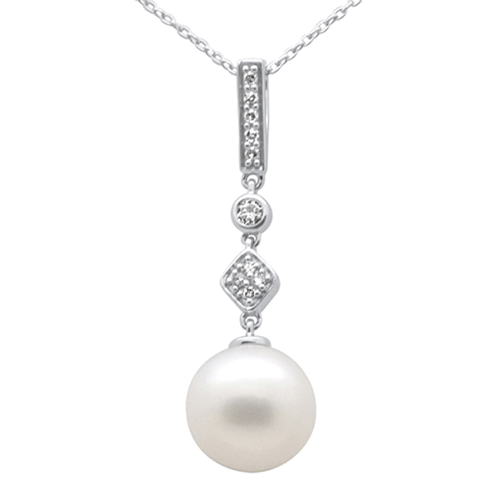 SPECIAL! .10ct G SI 14K White Gold Diamond Pearl Pendant Necklace 18" Long Chain