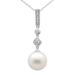 SPECIAL! .10ct G SI 14K White Gold Diamond Pearl Pendant Necklace 18" Long Chain