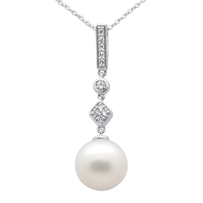SPECIAL! .10ct G SI 14K White Gold Diamond Pearl Pendant Necklace 18" Long Chain