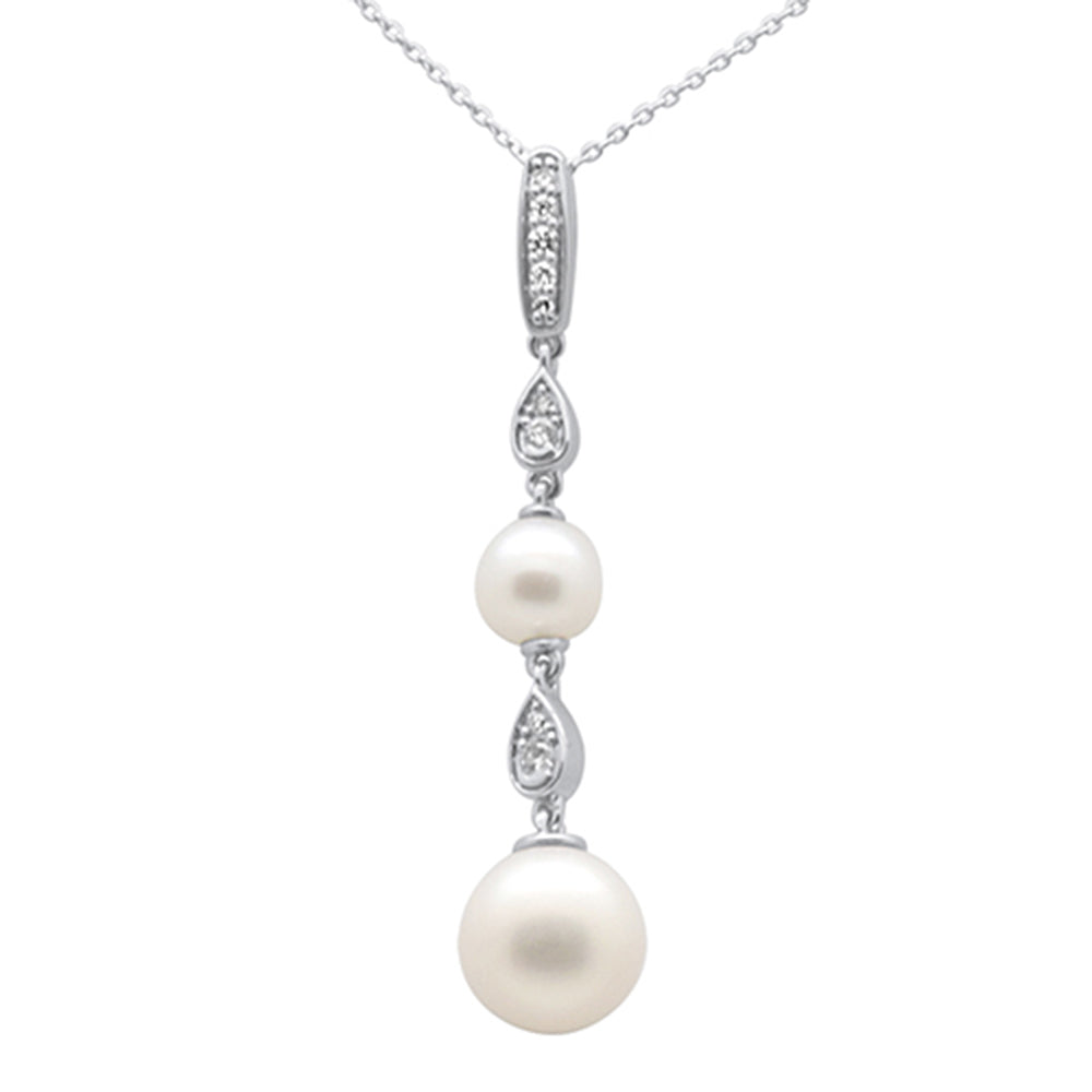 DIAMOND CLOSEOUT!  .16ct G SI 14K White Gold Diamond Pearl Pendant Necklace 18" Long Chain