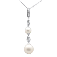 DIAMOND CLOSEOUT!  .16ct G SI 14K White Gold Diamond Pearl Pendant Necklace 18" Long Chain