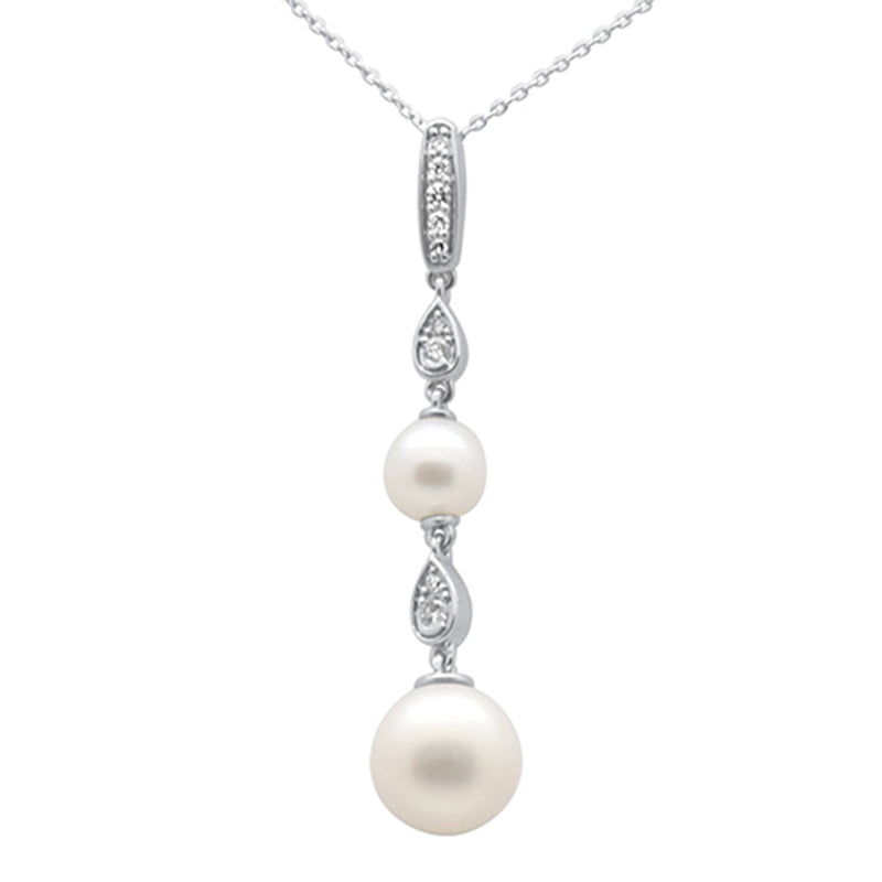 DIAMOND CLOSEOUT!  .16ct G SI 14K White Gold Diamond Pearl Pendant Necklace 18" Long Chain
