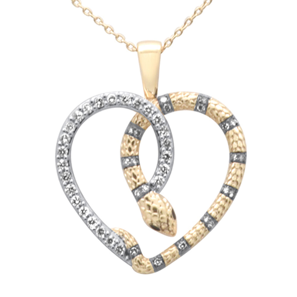 SPECIAL! .32ct G SI 14K Yellow Gold Diamond Heart Serpentine Snake Pendant Necklace 18" Long Chain