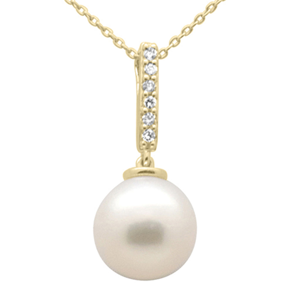 SPECIAL!.07ct G SI 14K Yellow Gold Diamond Pearl Pendant Necklace 18" Long Chain