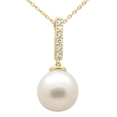 SPECIAL!.07ct G SI 14K Yellow Gold Diamond Pearl Pendant Necklace 18" Long Chain