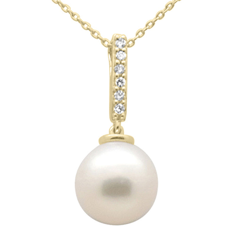 SPECIAL!.07ct G SI 14K Yellow Gold Diamond Pearl Pendant Necklace 18" Long Chain