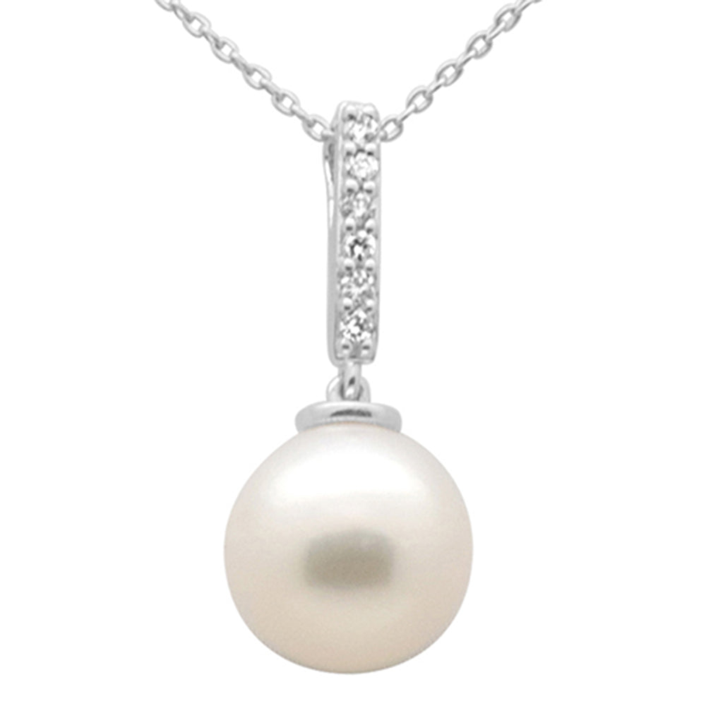 SPECIAL!.07ct G SI 14K White Gold Diamond Pearl Pendant Necklace 18" Long Chain