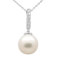 SPECIAL!.07ct G SI 14K White Gold Diamond Pearl Pendant Necklace 18" Long Chain