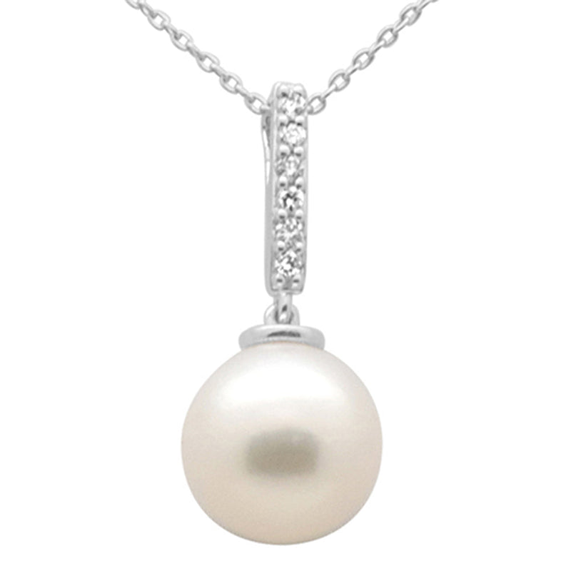 SPECIAL!.07ct G SI 14K White Gold Diamond Pearl Pendant Necklace 18" Long Chain