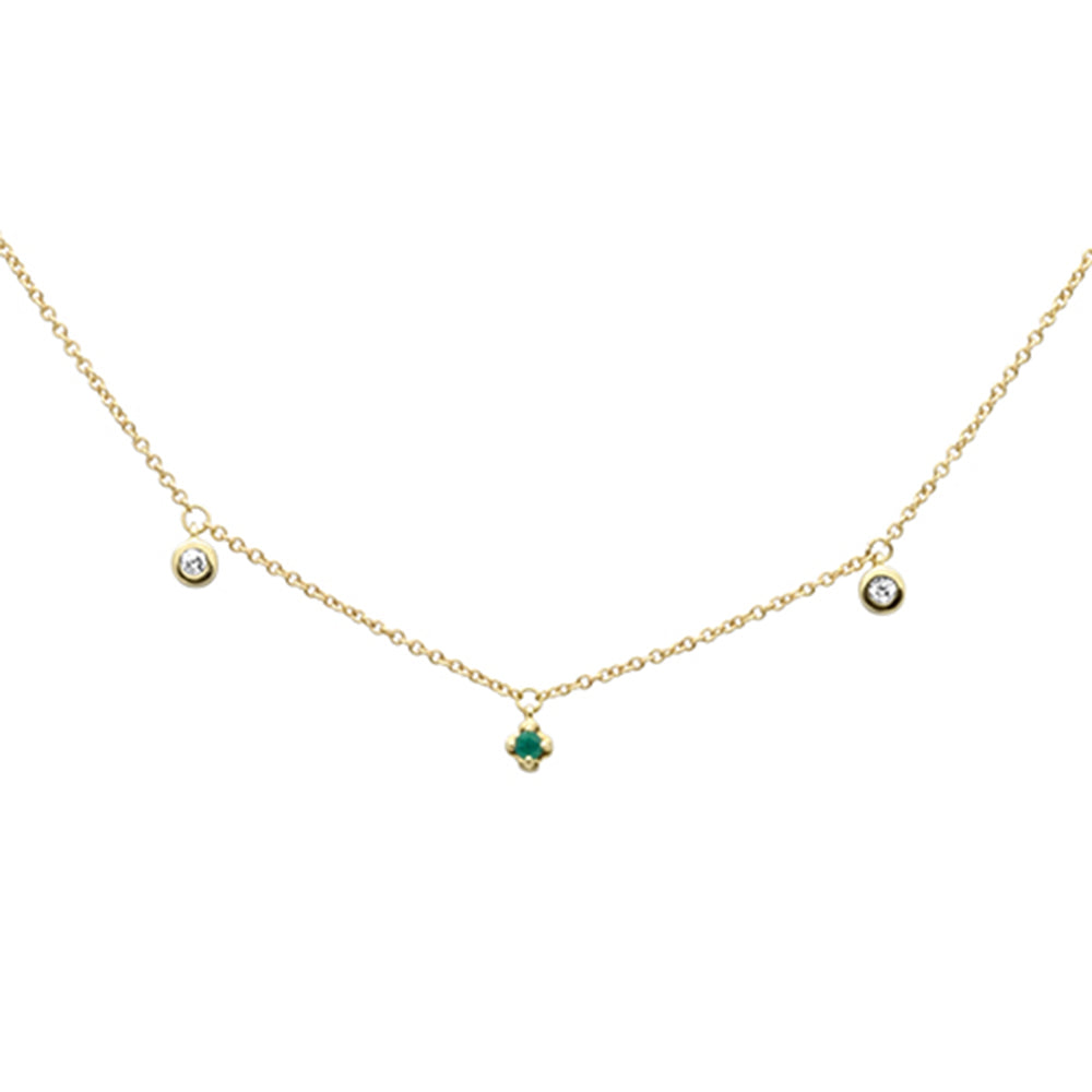 SPECIAL! .09ct G SI 14K Yellow Gold Diamond & Emerald Gemstones Pendant Necklace 18" Long