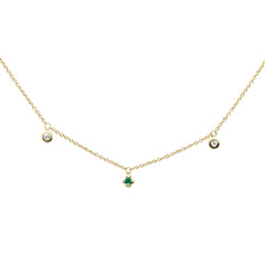 SPECIAL! .09ct G SI 14K Yellow Gold Diamond & Emerald Gemstones Pendant Necklace 18" Long