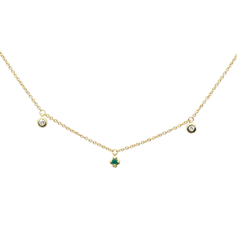 SPECIAL! .09ct G SI 14K Yellow Gold Diamond & Emerald Gemstones Pendant Necklace 18" Long