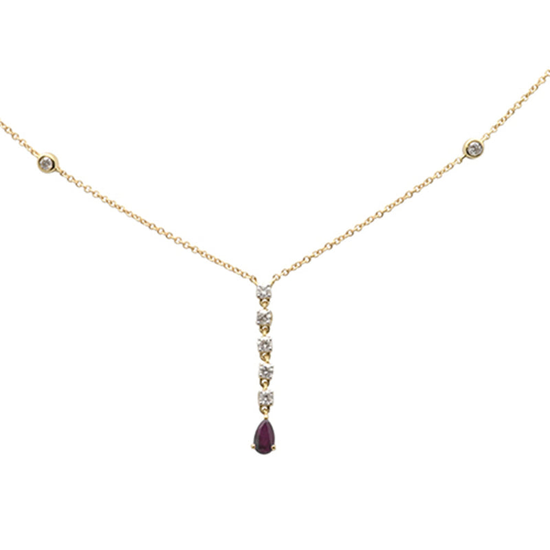 SPECIAL! .49ct G SI 14K Yellow Gold Diamond & Ruby Gemstones Pendant Necklace 16+2" EXT