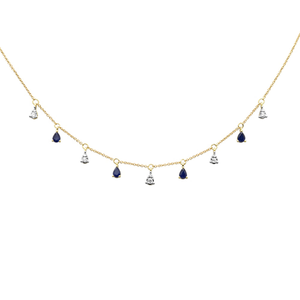 SPECIAL! .93ct G SI 14K Yellow Gold Diamond & Blue Sapphire Gemstones Pendant Necklace 16+2" Ext Long