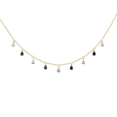 SPECIAL! .93ct G SI 14K Yellow Gold Diamond & Blue Sapphire Gemstones Pendant Necklace 16+2" Ext Long