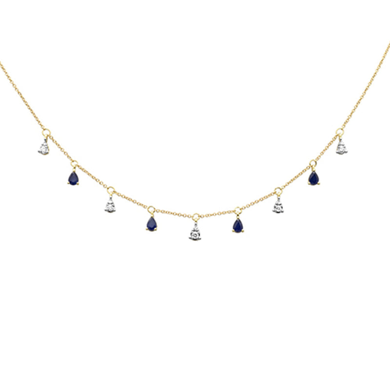 SPECIAL! .93ct G SI 14K Yellow Gold Diamond & Blue Sapphire Gemstones Pendant Necklace 16+2" Ext Long