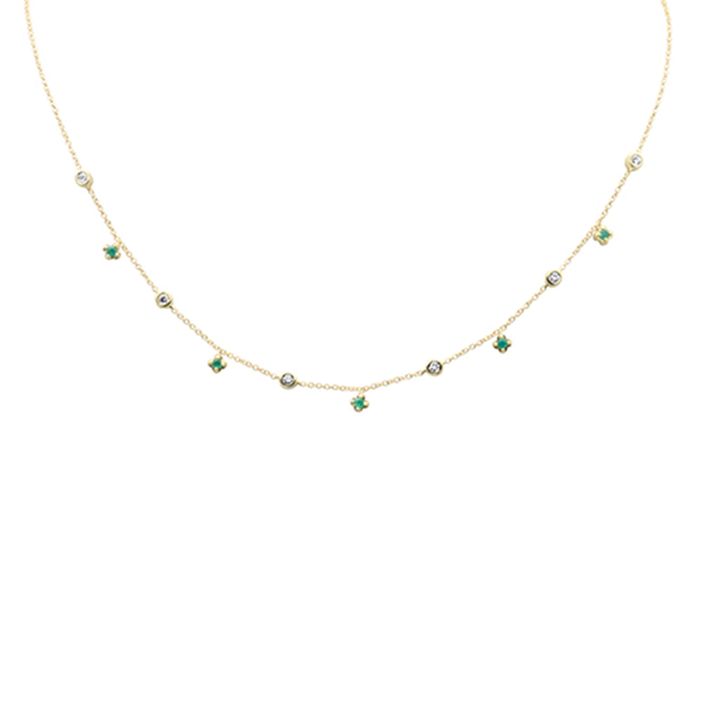 SPECIAL! .32ct G SI 14K Yellow Gold Diamond & Emerald Gemstone Pendant Necklace 16" + 2" Ext