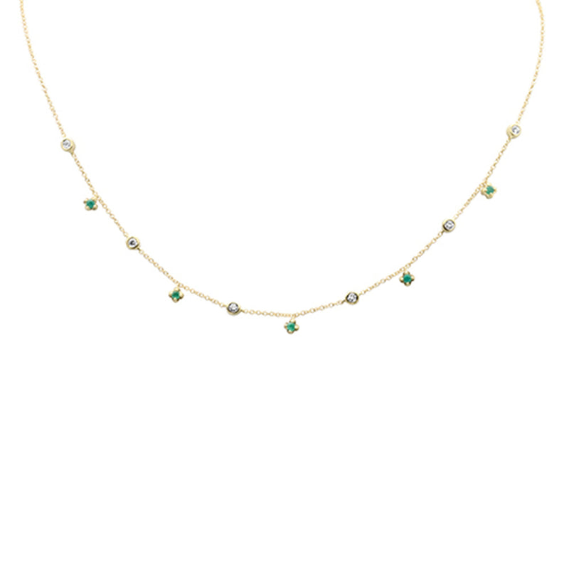 SPECIAL! .32ct G SI 14K Yellow Gold Diamond & Emerald Gemstone Pendant Necklace 16" + 2" Ext