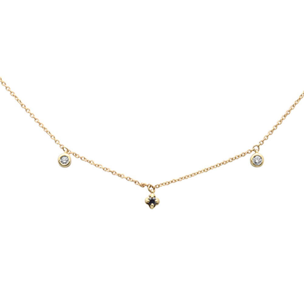 SPECIAL! .10ct G SI 14K Yellow Gold Diamond & Blue Sapphire Gemstone Dangling Pendant Necklace 18" Long