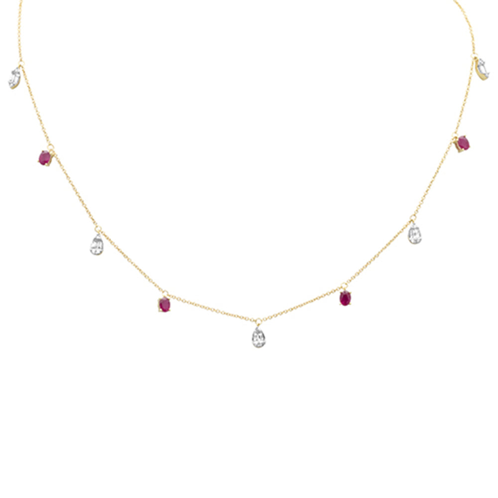 SPECIAL! 1.28ct G SI 14K Yellow Gold Diamond & Ruby Gemstones Pendant Necklace 16+2" Ext Long