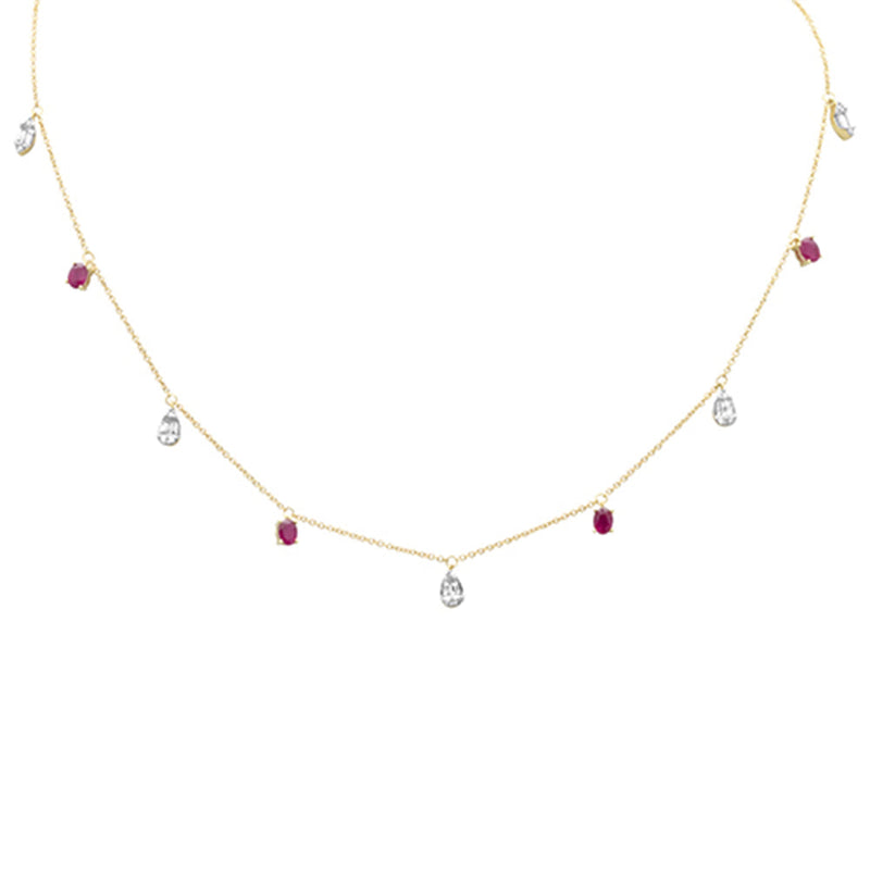 SPECIAL! 1.28ct G SI 14K Yellow Gold Diamond & Ruby Gemstones Pendant Necklace 16+2" Ext Long