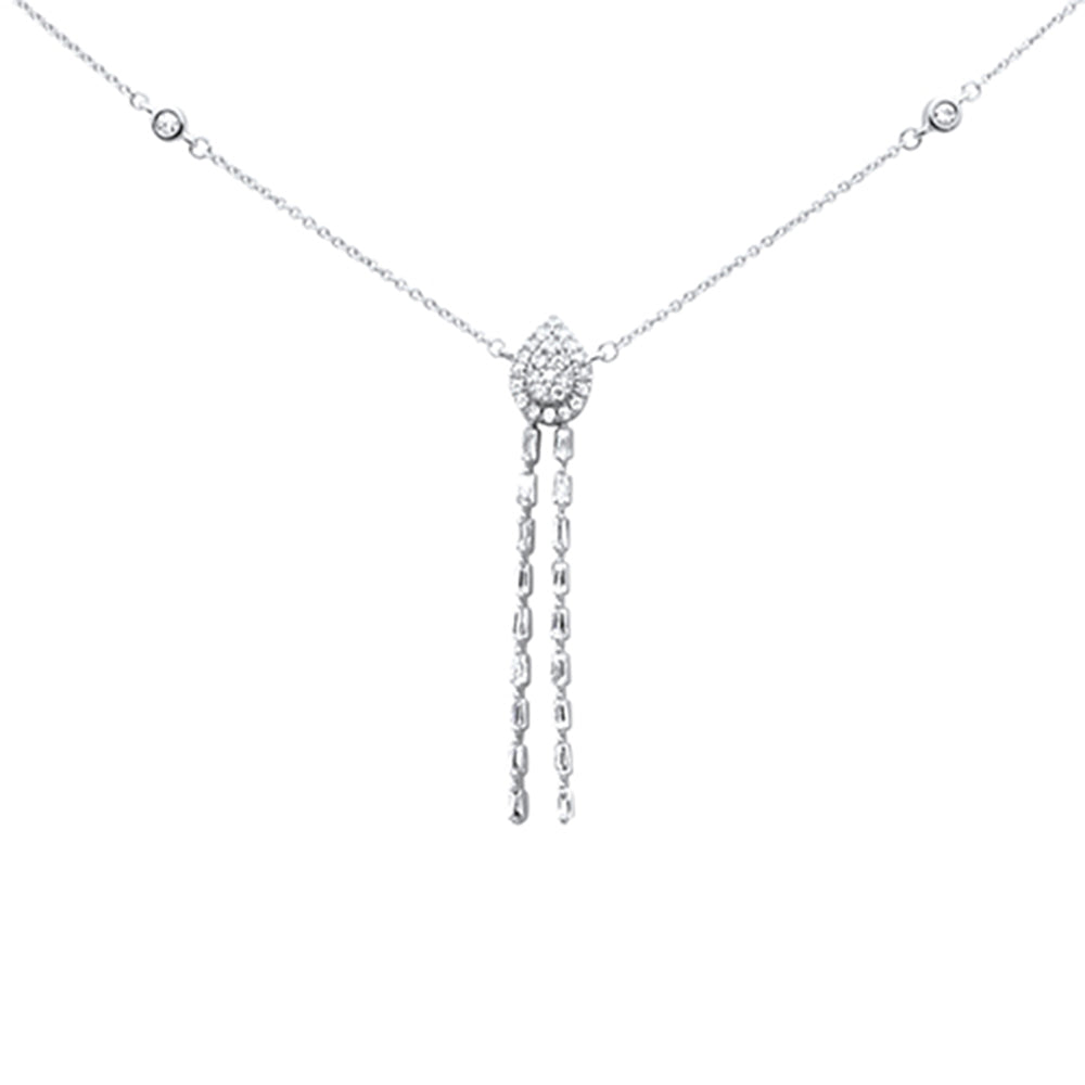 SPECIAL!.55ct G SI 14K White Gold Diamond Round & Baguette Pendant Necklace 16+2" Ext Long