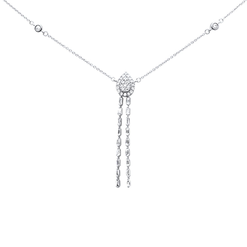 SPECIAL!.55ct G SI 14K White Gold Diamond Round & Baguette Pendant Necklace 16+2" Ext Long