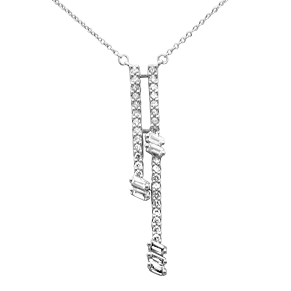 DIAMOND  CLOSEOUT! .55ct G SI 14K White Gold Diamond Round & Baguette Drop Pendant Necklace 18" Long