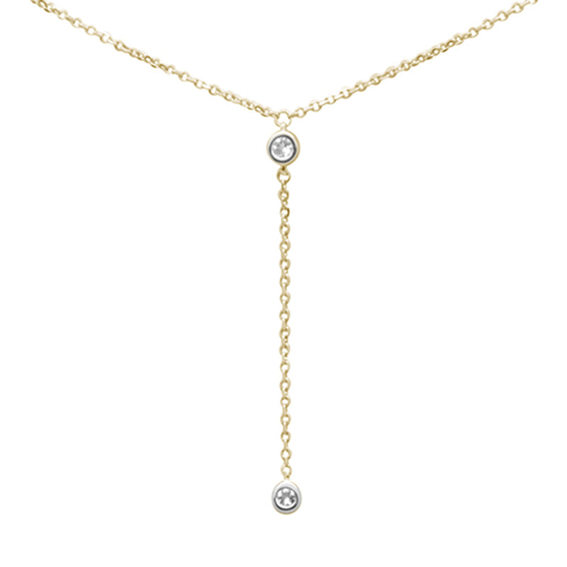 .05ct G SI 14K Yellow Gold Diamond & Aquamarine Gemstone Dangling Pendant Necklace 16" +2" EXT