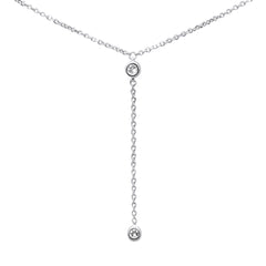 .05ct G SI 14K White Gold Diamond & Aquamarine Gemstone Dangling Pendant Necklace 16" +2" EXT