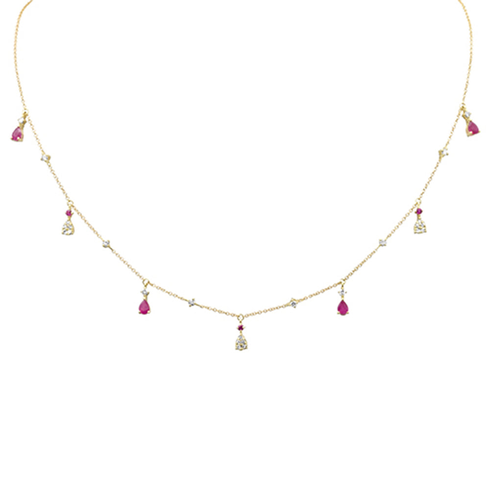 SPECIAL! .35ct G SI 14K Yellow Gold Diamond & Ruby Gemstone Dangling Pendant Necklace 16" +2" EXT