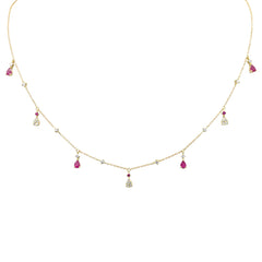 SPECIAL! .35ct G SI 14K Yellow Gold Diamond & Ruby Gemstone Dangling Pendant Necklace 16" +2" EXT