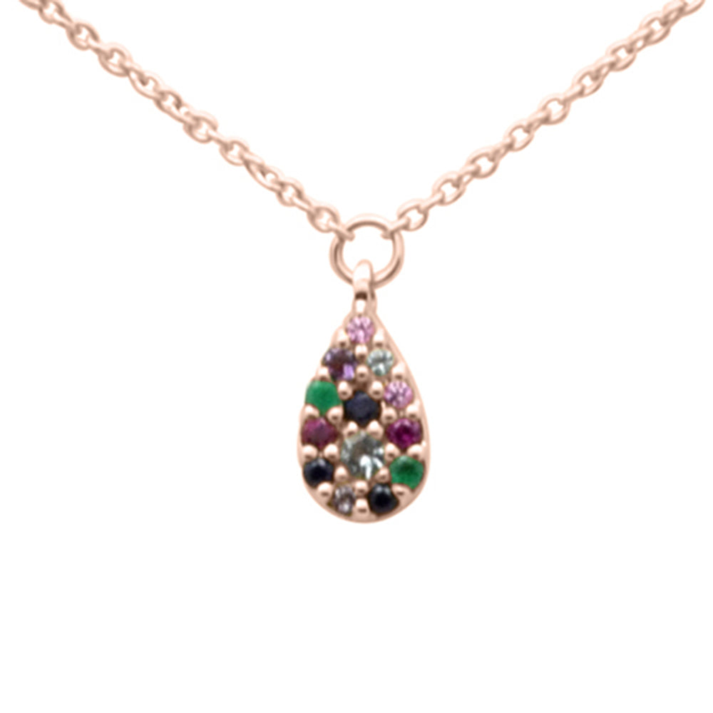 SPECIAL! .12ct G SI 14K Rose Gold Multi Color Gemstone Pendant Necklace 16" +2" EXT