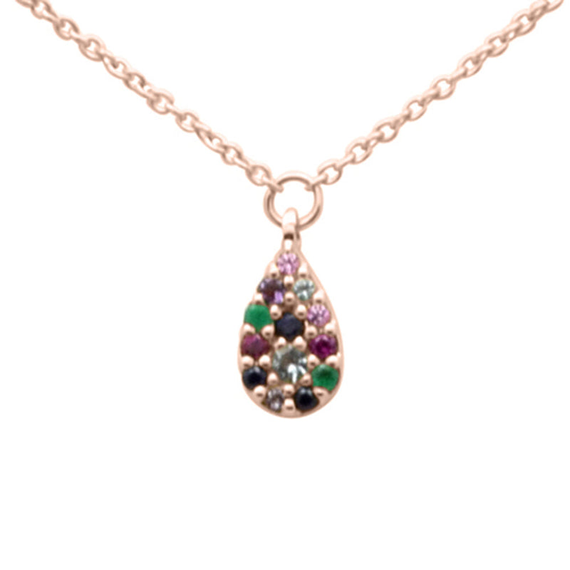 SPECIAL! .12ct G SI 14K Rose Gold Multi Color Gemstone Pendant Necklace 16" +2" EXT