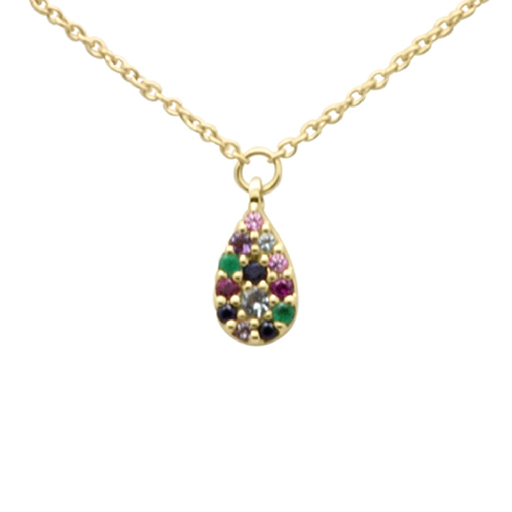 SPECIAL! .12ct G SI 14K Yellow Gold Multi Color Gemstone Pendant Necklace 16" +2" EXT