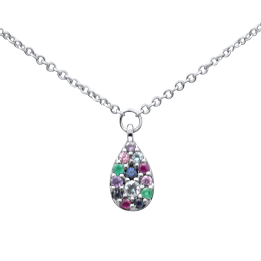 SPECIAL! .12ct G SI 14K White Gold Multi Color Gemstone Pendant Necklace 16" +2" EXT