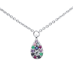 SPECIAL! .12ct G SI 14K White Gold Multi Color Gemstone Pendant Necklace 16" +2" EXT