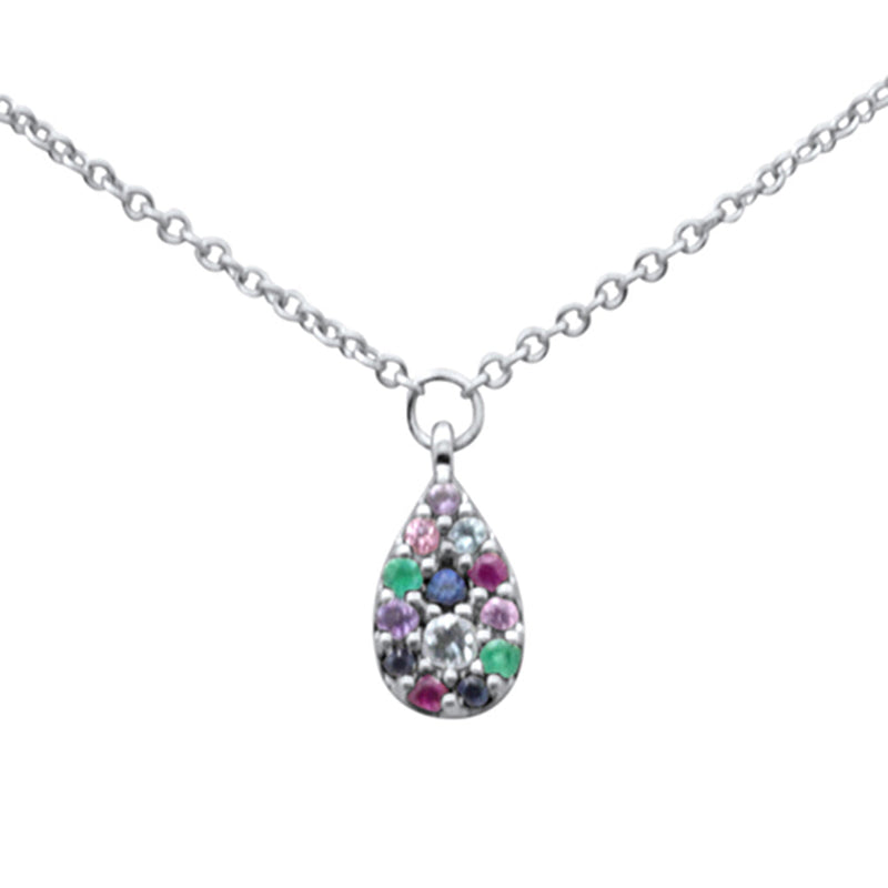 SPECIAL! .12ct G SI 14K White Gold Multi Color Gemstone Pendant Necklace 16" +2" EXT