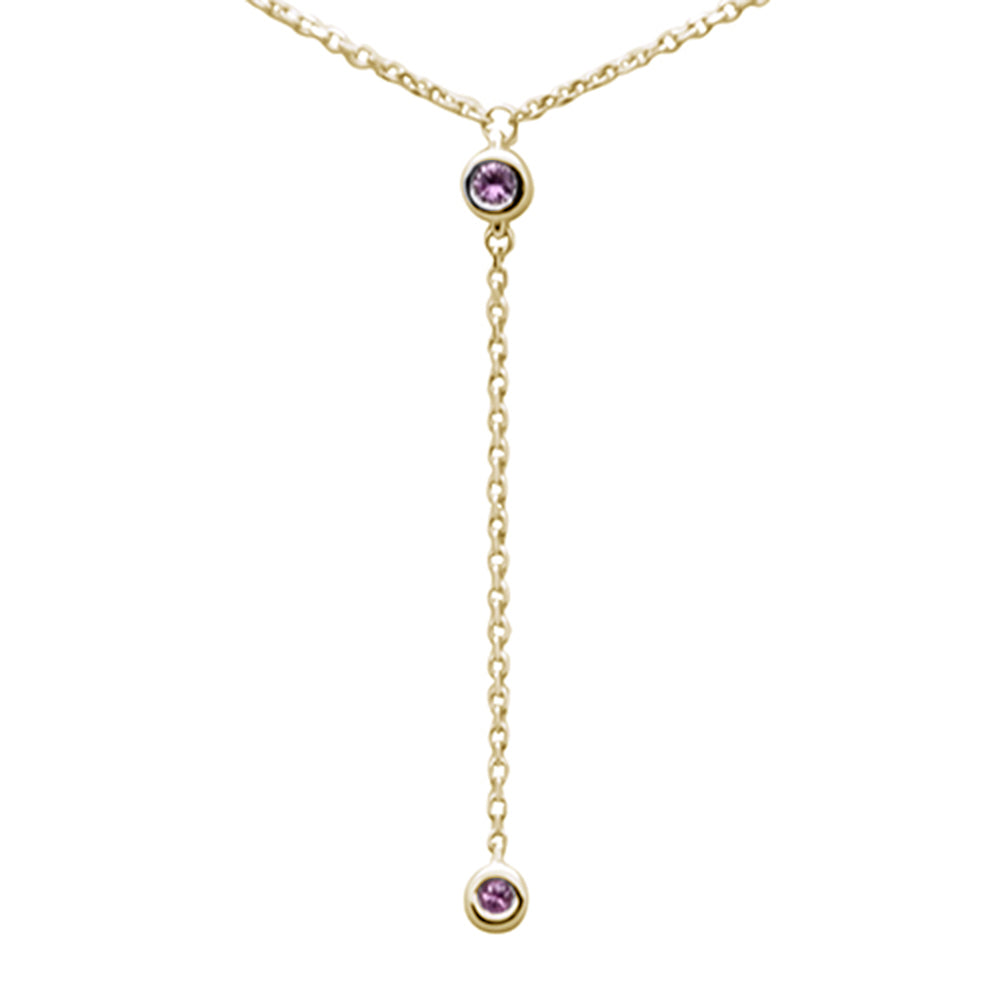 .07ct G SI 14K Yellow Gold Pink Sapphire Gemstone Dangling Pendant Necklace 16" +2" EXT